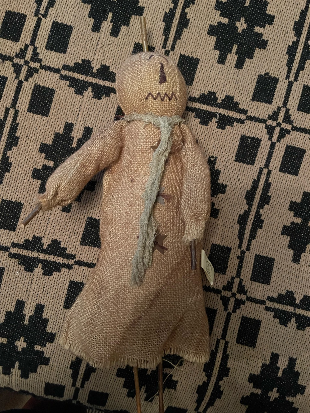 Handcrafted Burlap Hanging Pumpkin man- Natural Brown